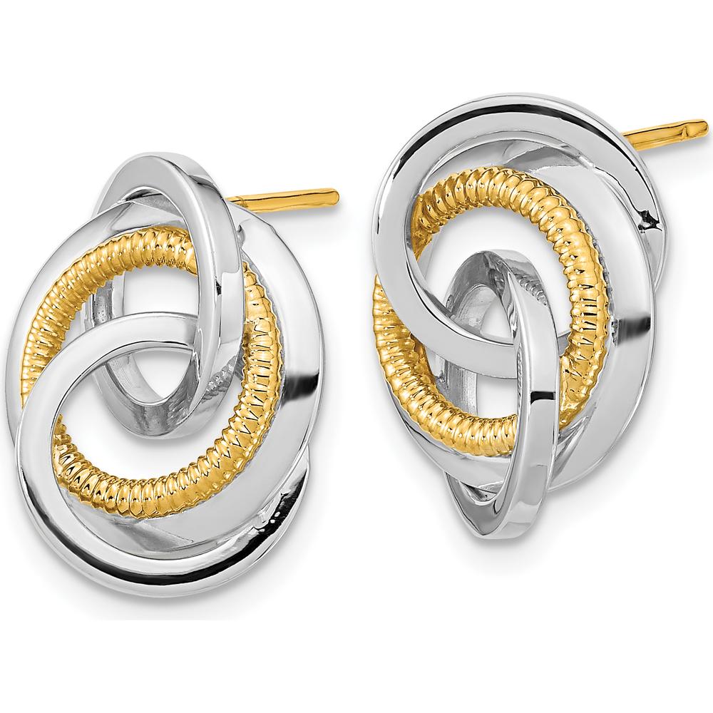 14K Two-Tone Gold Love Knot Post Earrings - Polished & Textured Design by 0