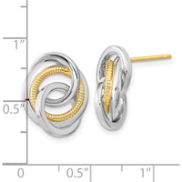 14K Two-Tone Gold Love Knot Post Earrings - Polished & Textured Design by 0
