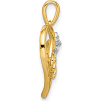 14K Two-Tone Gold LOVE Script Heart Pendant with Diamond Bow - 0.0145 Carat Total Diamond Weight by Oro Pregiato