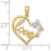 14K Two-Tone Gold LOVE Script Heart Pendant with Diamond Bow - 0.0145 Carat Total Diamond Weight by Oro Pregiato