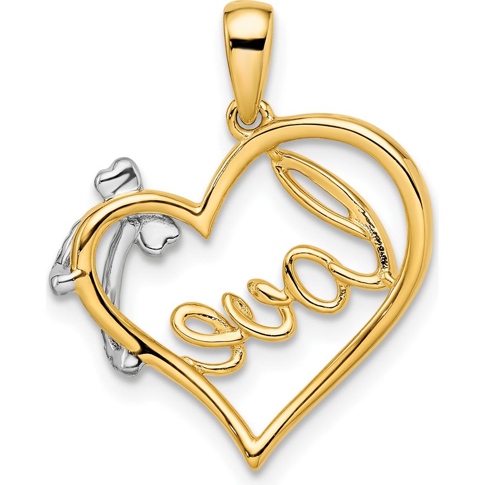 14K Two-Tone Gold LOVE Script Heart Pendant with Diamond Bow - 0.0145 Carat Total Diamond Weight by Oro Pregiato