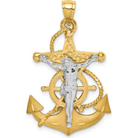 14K Two-Tone Gold Mariner Crucifix Pendant with Diamond-cut Finish by Oro Pregiato