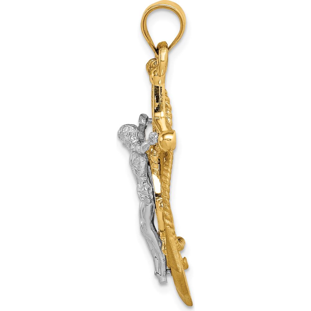 14K Two-Tone Gold Mariner Crucifix Pendant with Diamond-cut Finish by Oro Pregiato