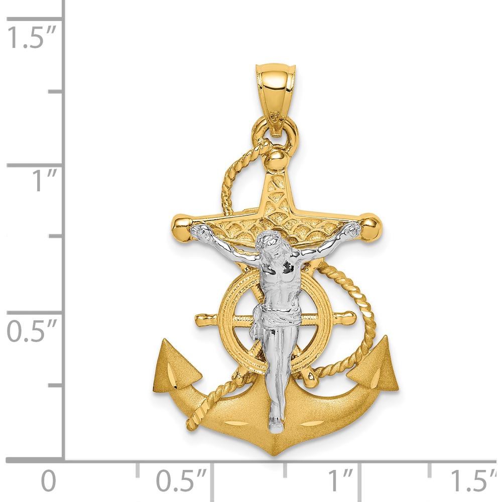 14K Two-Tone Gold Mariner Crucifix Pendant with Diamond-cut Finish by Oro Pregiato