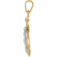 14K Two-Tone Gold Mariners Cross Pendant with Sculpted Christ Figure - Nautical Religious Symbol by Oro Pregiato