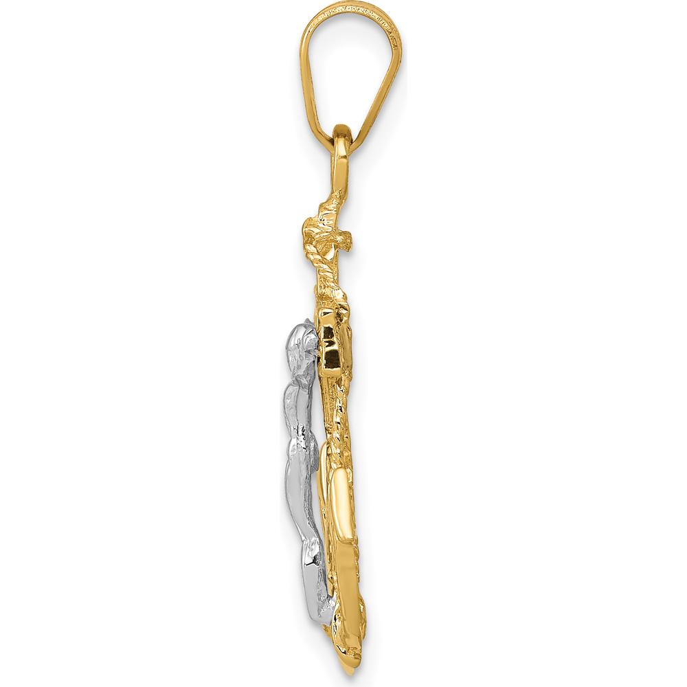 14K Two-Tone Gold Mariners Cross Pendant with Sculpted Christ Figure - Nautical Religious Symbol by Oro Pregiato