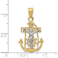 14K Two-Tone Gold Mariners Cross Pendant with Sculpted Christ Figure - Nautical Religious Symbol by Oro Pregiato