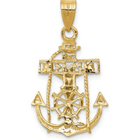 14K Two-Tone Gold Mariners Cross Pendant with Sculpted Christ Figure - Nautical Religious Symbol by Oro Pregiato