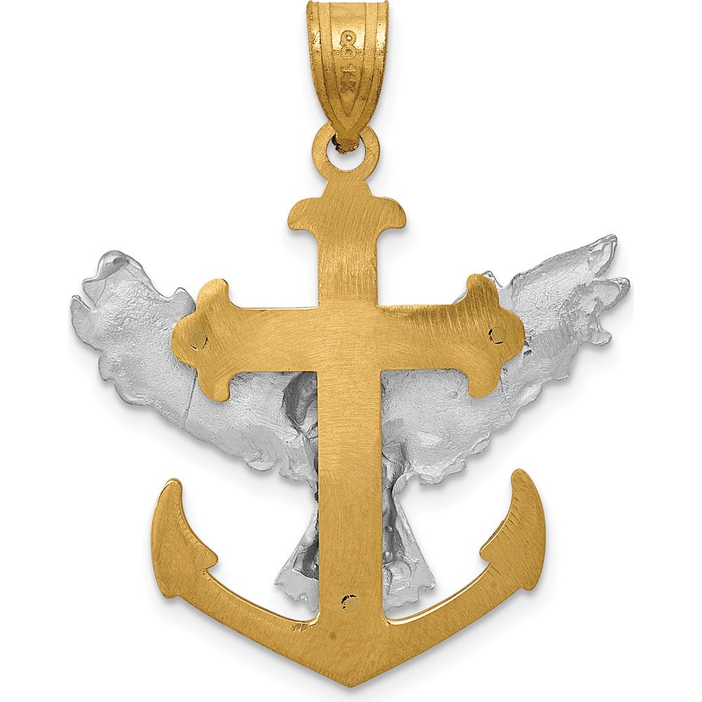 14K Two-Tone Gold Mariners Cross with Eagle Pendant - 35mm x 28mm by Oro Pregiato