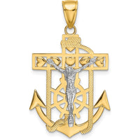 14K Two-Tone Gold Mariners Crucifix Anchor Pendant - 39mm Length by Oro Pregiato
