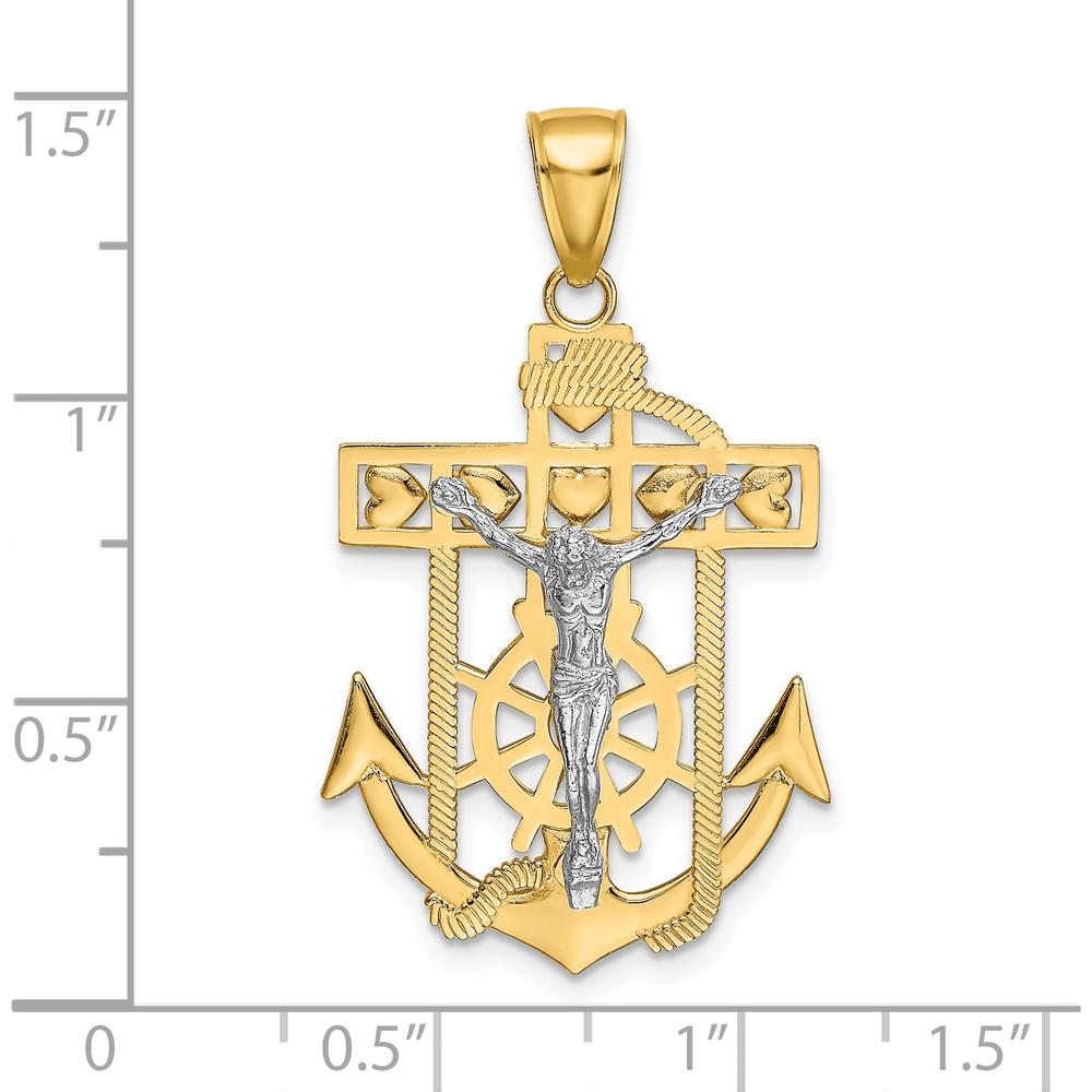 14K Two-Tone Gold Mariners Crucifix Anchor Pendant - 39mm Length by Oro Pregiato