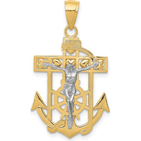 14K Two-Tone Gold Mariners Crucifix Pendant - 33mm Length, 19mm Width by Oro Pregiato
