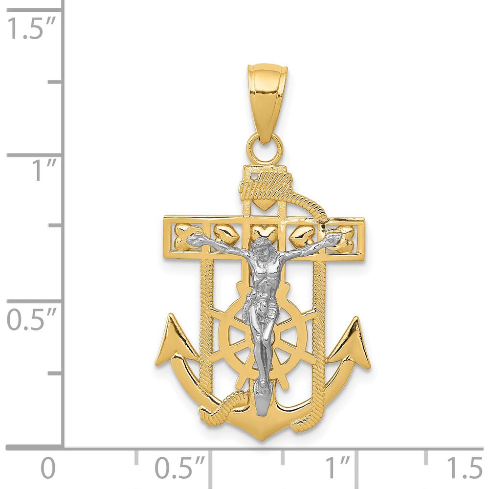14K Two-Tone Gold Mariners Crucifix Pendant - 33mm Length, 19mm Width by Oro Pregiato