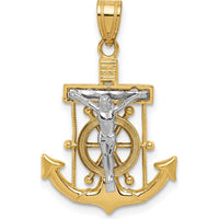 14K Two-Tone Gold Mariners Crucifix Pendant with Diamond-cut Detailing - 28mm Length by Oro Pregiato