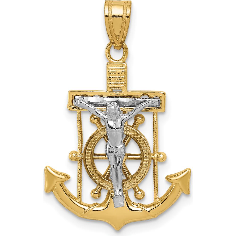 14K Two-Tone Gold Mariners Crucifix Pendant with Diamond-cut Detailing - 28mm Length by Oro Pregiato