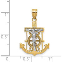 14K Two-Tone Gold Mariners Crucifix Pendant with Diamond-cut Detailing - 28mm Length by Oro Pregiato