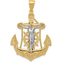 14K Two-Tone Gold Mariners Crucifix Pendant with Ornate Milgrain Design - 44mm Length by Oro Pregiato