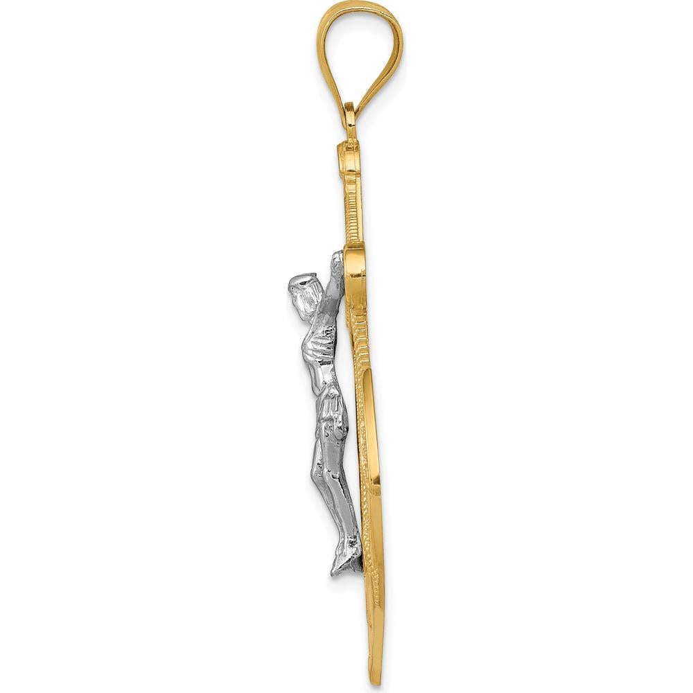 14K Two-Tone Gold Mariners Crucifix Pendant with Ornate Milgrain Design - 44mm Length by Oro Pregiato