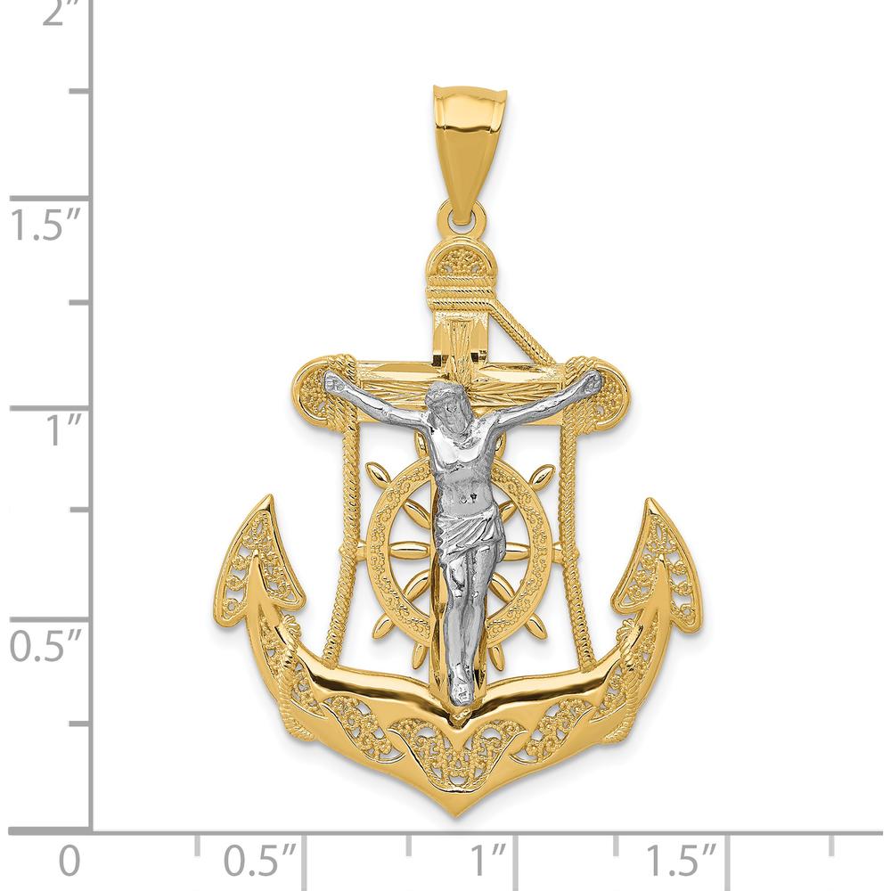 14K Two-Tone Gold Mariners Crucifix Pendant with Ornate Milgrain Design - 44mm Length by Oro Pregiato