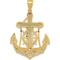 14K Two-Tone Gold Mariners Crucifix Pendant with Ornate Milgrain Design - 44mm Length by Oro Pregiato