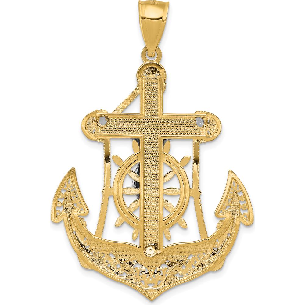 14K Two-Tone Gold Mariners Crucifix Pendant with Ornate Milgrain Design - 44mm Length by Oro Pregiato