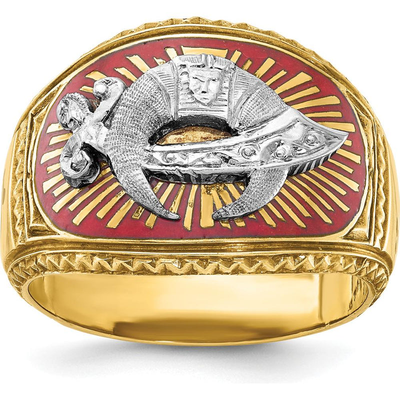 14K Two-Tone Gold Masonic Shriner's Ring with Multi-Color Enamel Detail - 16.5mm Band Width