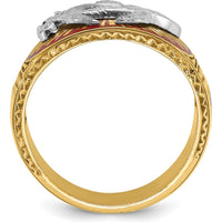 14K Two-Tone Gold Masonic Shriner's Ring with Multi-Color Enamel Detail - 16.5mm Band Width