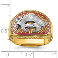 14K Two-Tone Gold Masonic Shriner's Ring with Multi-Color Enamel Detail - 16.5mm Band Width