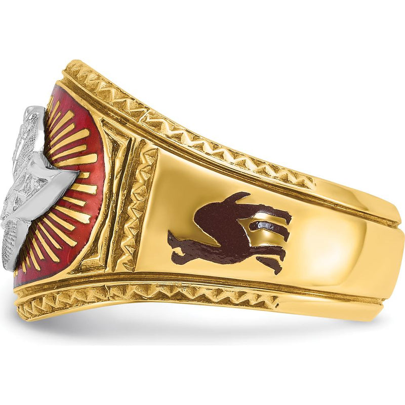 14K Two-Tone Gold Masonic Shriner's Ring with Multi-Color Enamel Detail - 16.5mm Band Width