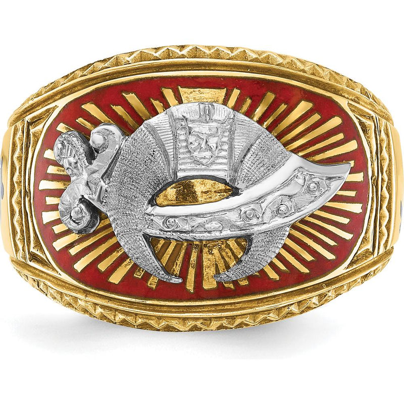 14K Two-Tone Gold Masonic Shriner's Ring with Multi-Color Enamel Detail - 16.5mm Band Width