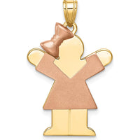 14K Two-Tone Gold Medium Girl Pendant with Bow - Engravable Charm by Oro Pregiato
