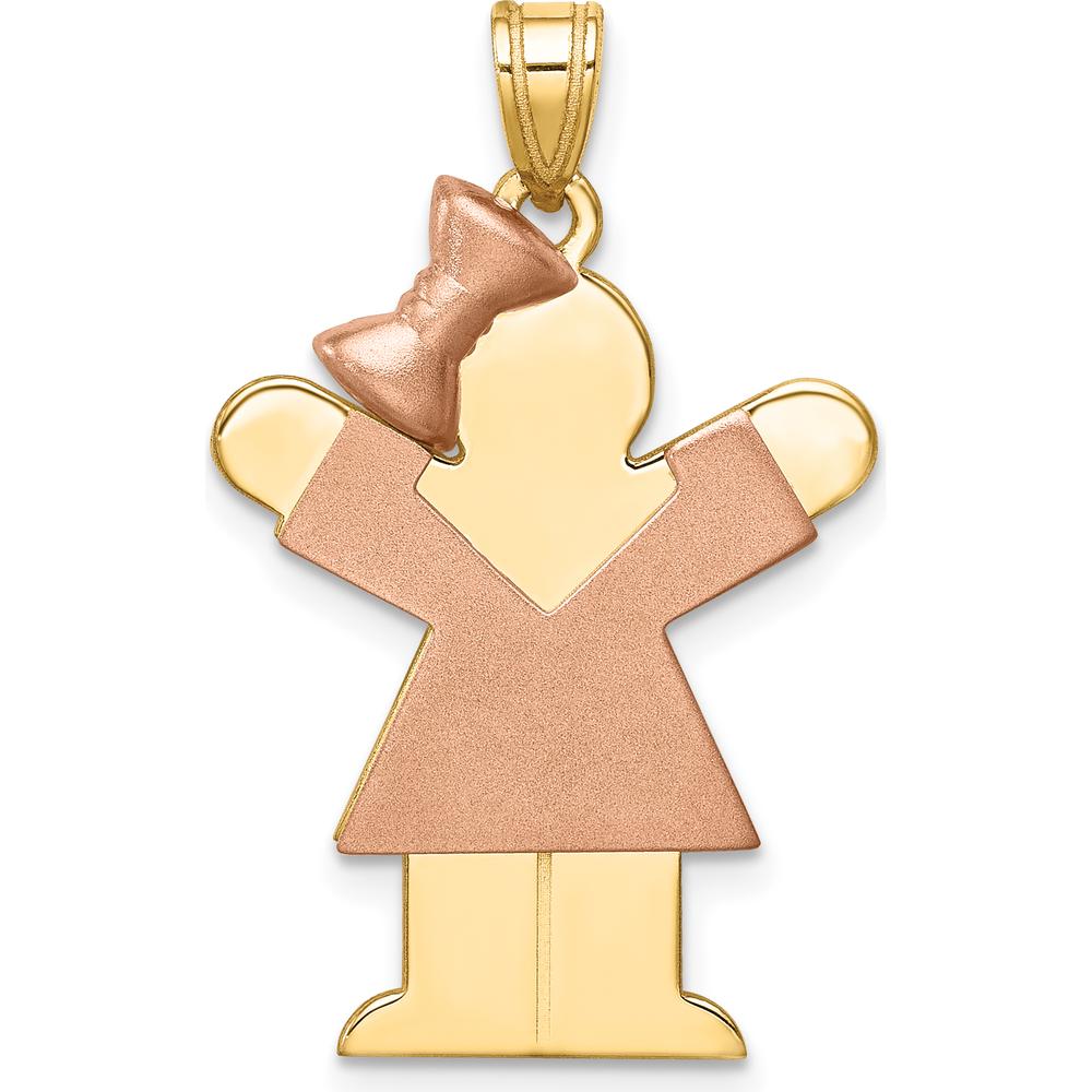 14K Two-Tone Gold Medium Girl Pendant with Bow - Engravable Charm by Oro Pregiato