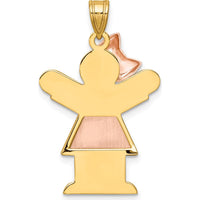 14K Two-Tone Gold Medium Girl Pendant with Bow - Engravable Charm by Oro Pregiato