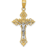14K Two-Tone Gold Medium Lacy-Edge INRI Crucifix Pendant by Oro Pregiato