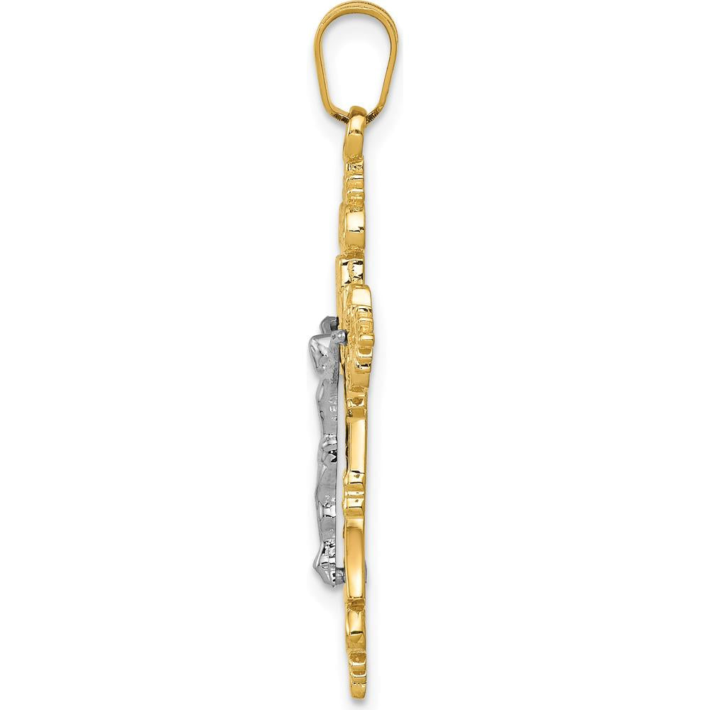 14K Two-Tone Gold Medium Lacy-Edge INRI Crucifix Pendant by Oro Pregiato