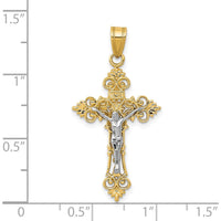14K Two-Tone Gold Medium Lacy-Edge INRI Crucifix Pendant by Oro Pregiato