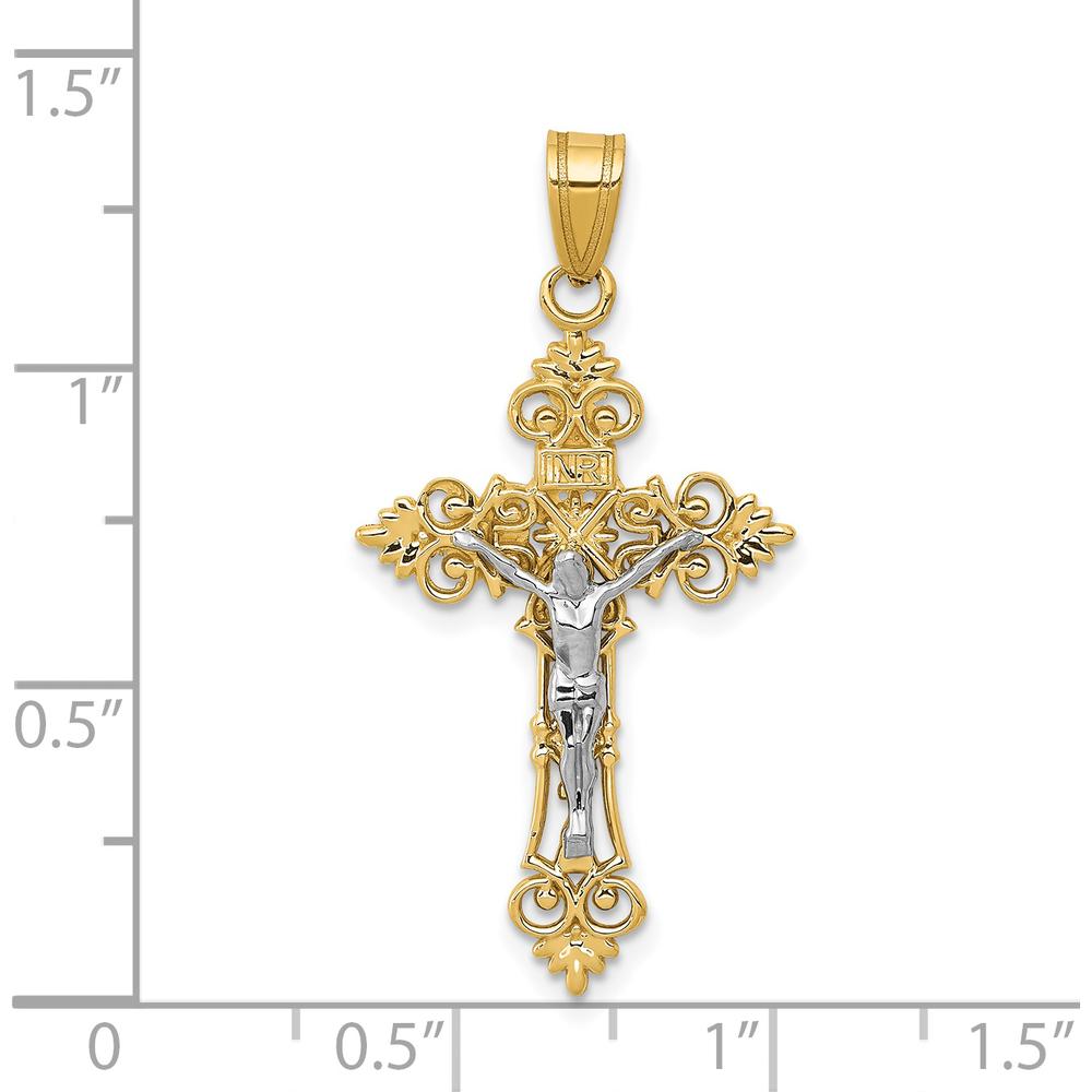 14K Two-Tone Gold Medium Lacy-Edge INRI Crucifix Pendant by Oro Pregiato