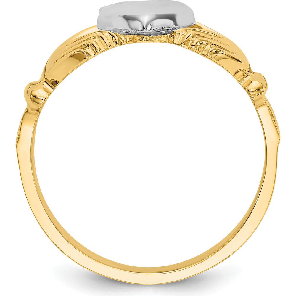 14K Two-Tone Gold Men’s Claddagh Ring with Textured Finish and Polished Domed Profile by Oro Pregiato