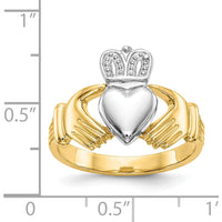 14K Two-Tone Gold Men’s Claddagh Ring with Textured Finish and Polished Domed Profile by Oro Pregiato