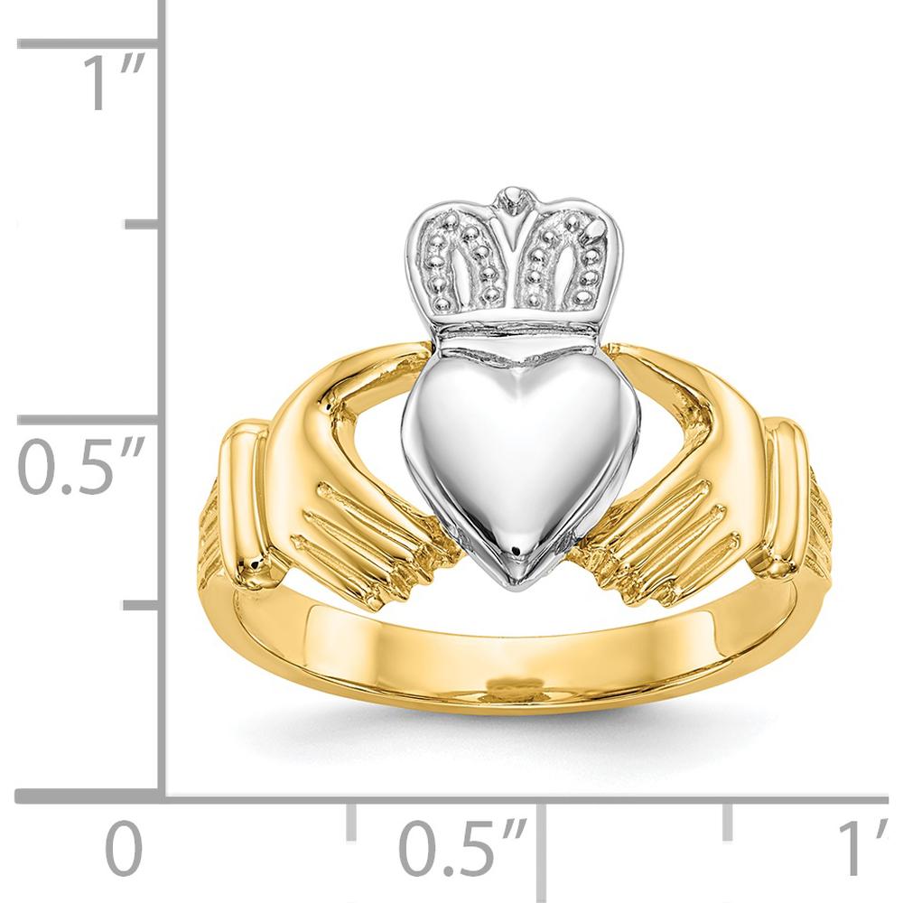 14K Two-Tone Gold Men’s Claddagh Ring with Textured Finish and Polished Domed Profile by Oro Pregiato