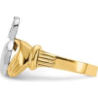 14K Two-Tone Gold Men’s Claddagh Ring with Textured Finish and Polished Domed Profile by Oro Pregiato