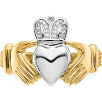 14K Two-Tone Gold Men’s Claddagh Ring with Textured Finish and Polished Domed Profile by Oro Pregiato