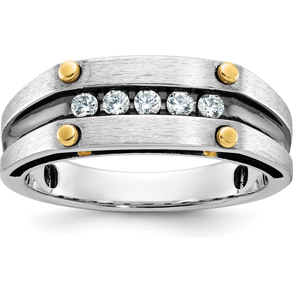 14K Two-Tone Gold Men’s Polished Satin and Grooved Band with 5 Round Diamonds - 0.25 Carats Total Diamond Weight by IBGoodman