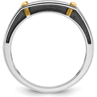 14K Two-Tone Gold Men’s Polished Satin and Grooved Band with 5 Round Diamonds - 0.25 Carats Total Diamond Weight by IBGoodman