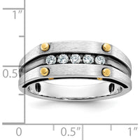 14K Two-Tone Gold Men’s Polished Satin and Grooved Band with 5 Round Diamonds - 0.25 Carats Total Diamond Weight by IBGoodman