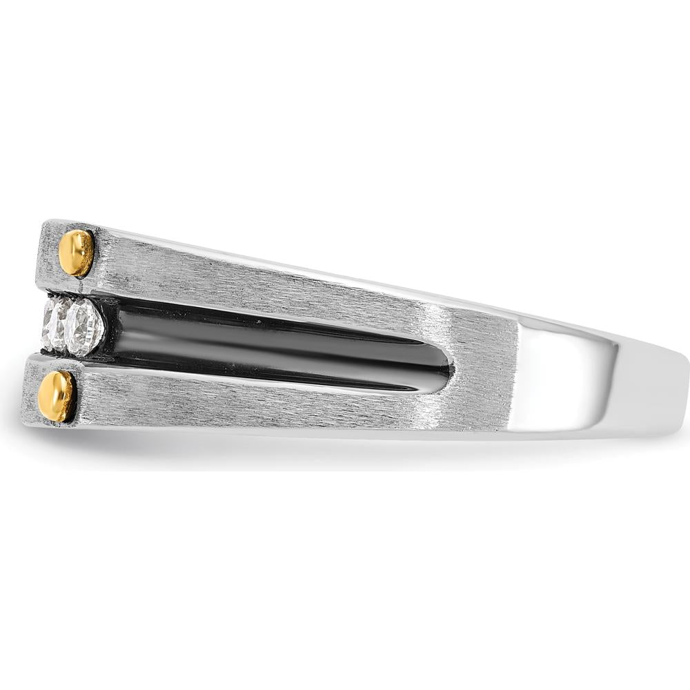 14K Two-Tone Gold Men’s Polished Satin and Grooved Band with 5 Round Diamonds - 0.25 Carats Total Diamond Weight by IBGoodman