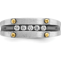14K Two-Tone Gold Men’s Polished Satin and Grooved Band with 5 Round Diamonds - 0.25 Carats Total Diamond Weight by IBGoodman