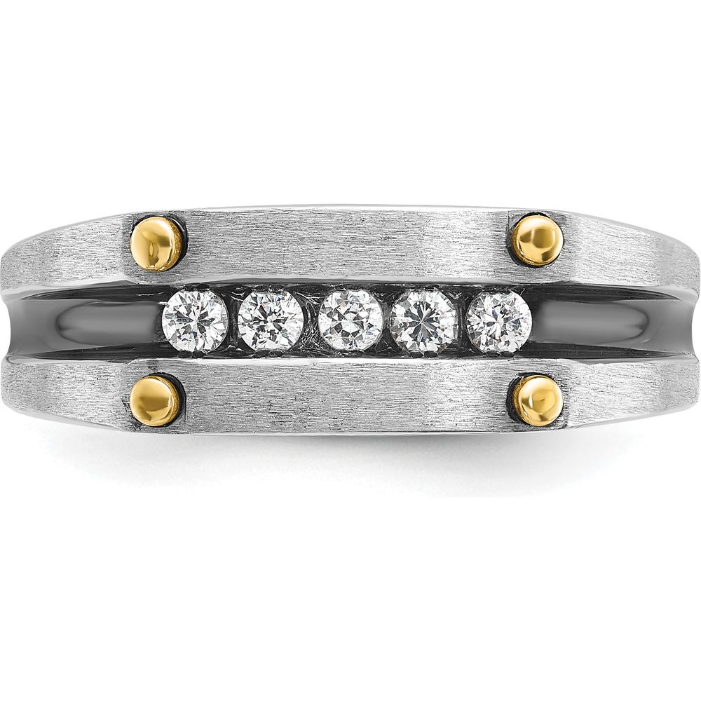 14K Two-Tone Gold Men’s Polished Satin and Grooved Band with 5 Round Diamonds - 0.25 Carats Total Diamond Weight by IBGoodman
