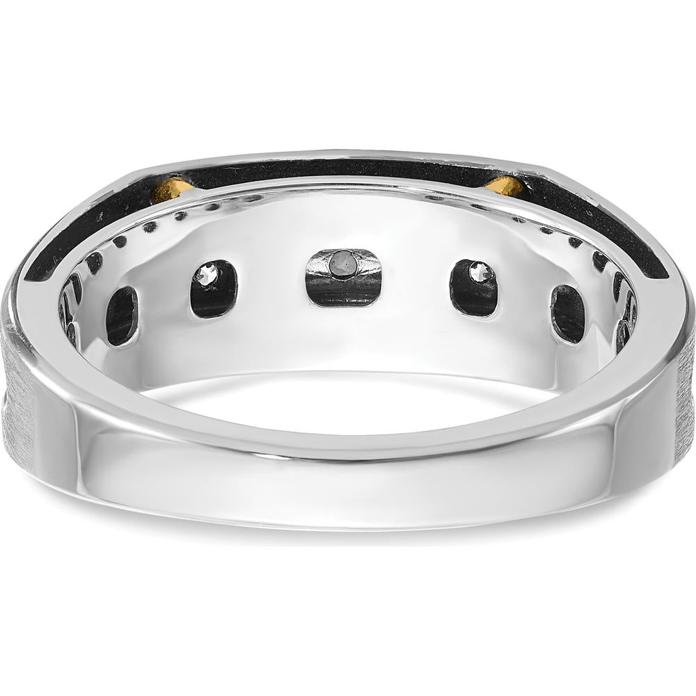 14K Two-Tone Gold Men’s Polished Satin and Grooved Band with 5 Round Diamonds - 0.25 Carats Total Diamond Weight by IBGoodman