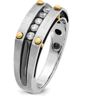 14K Two-Tone Gold Men’s Polished Satin and Grooved Band with 5 Round Diamonds - 0.25 Carats Total Diamond Weight by IBGoodman